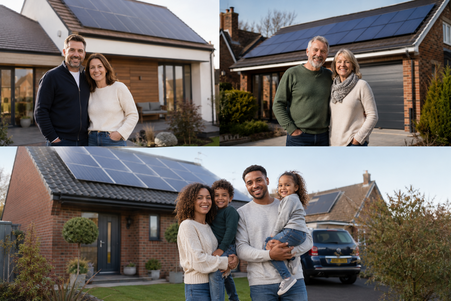 Happy UK homeowners who have switched to clean energy with GreenHomesNW
