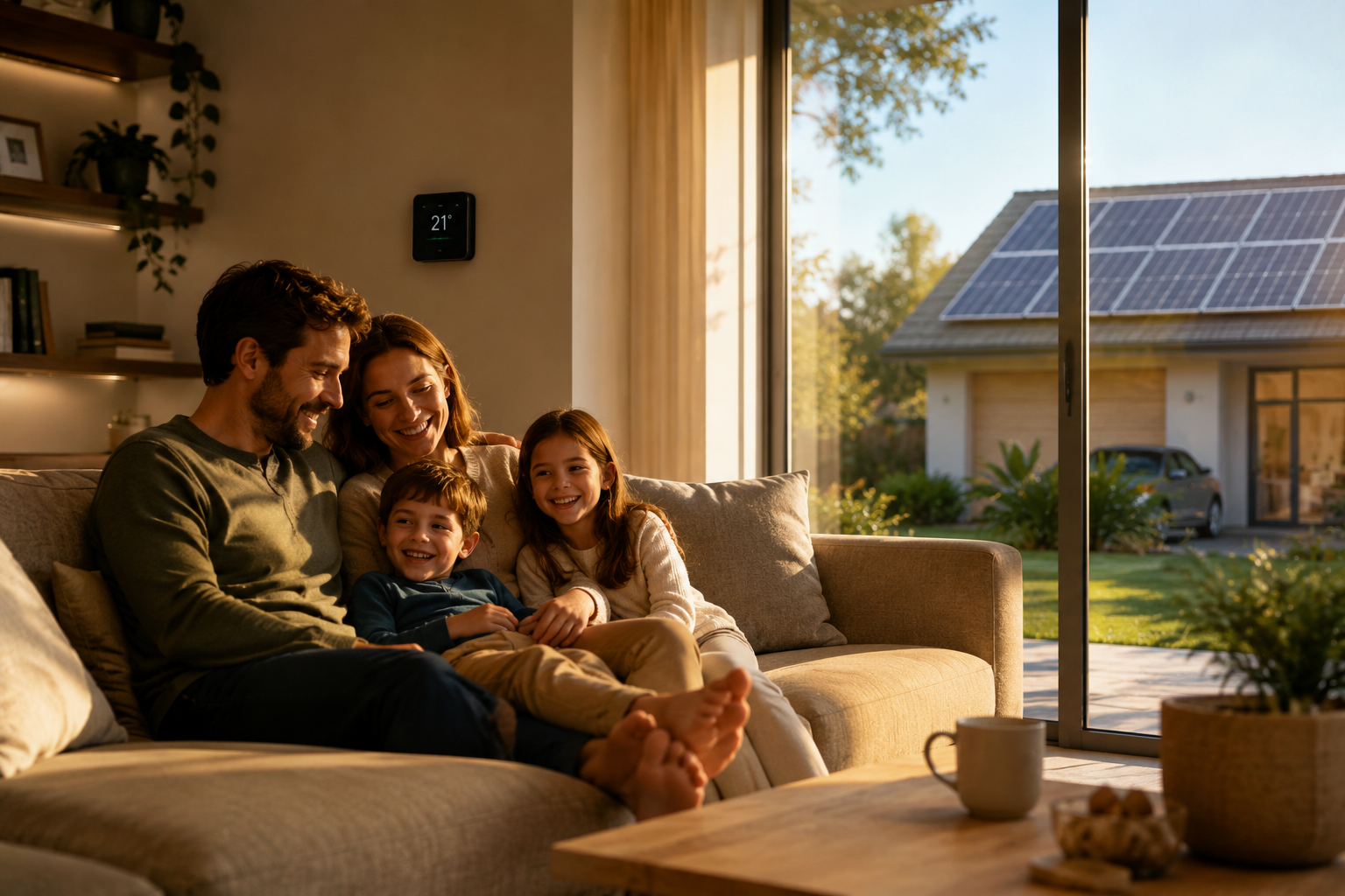 UK family enjoying energy savings from their solar plan
