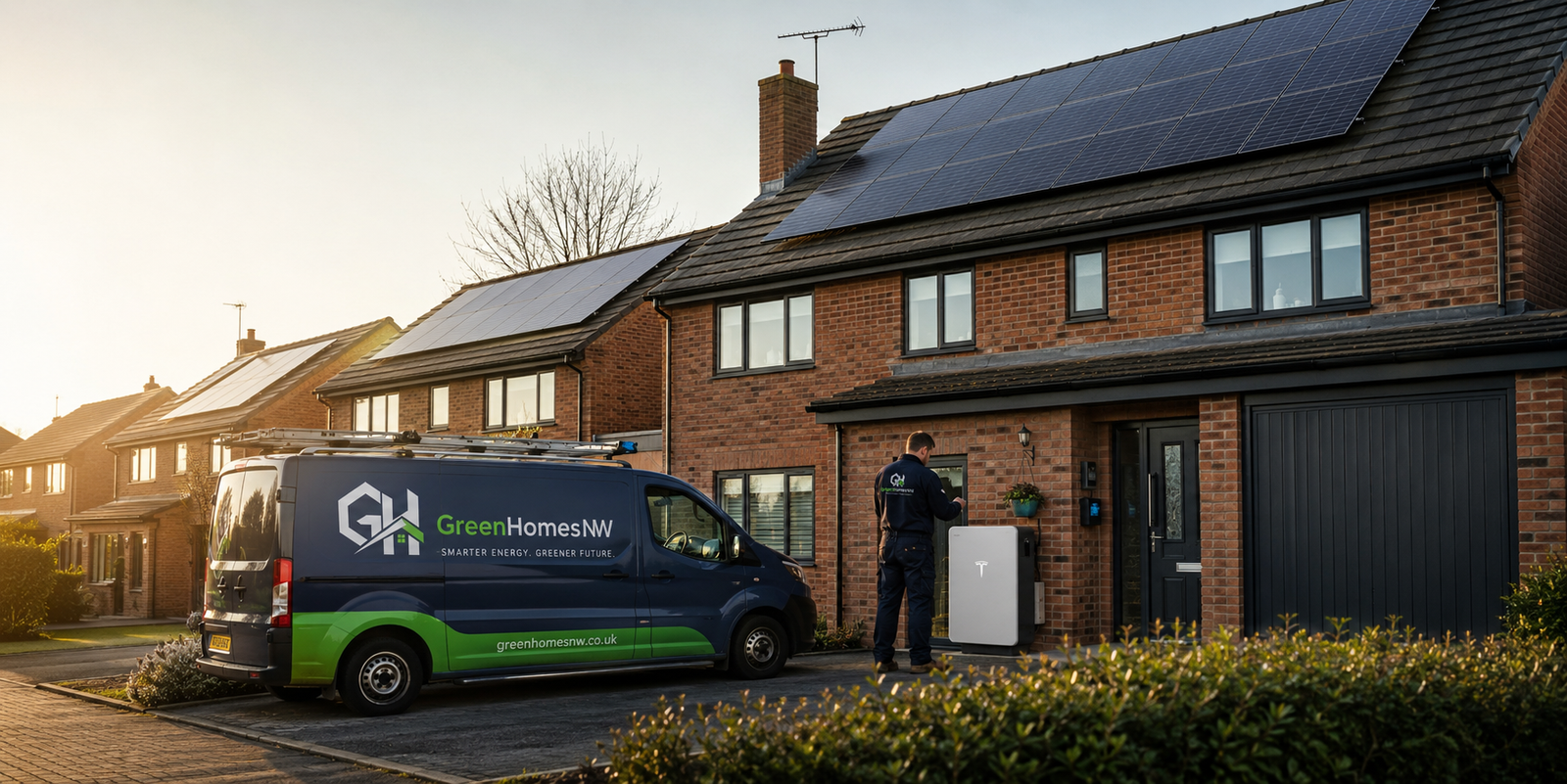 Modern UK home with rooftop solar panels under the GreenHomesNW Solar Plan